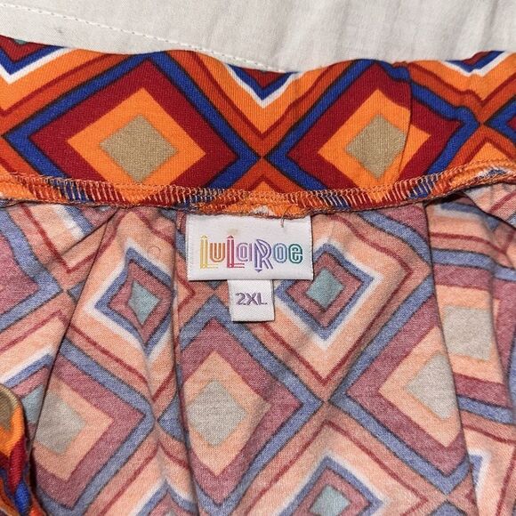 LuLaRoe 2XL Madison Orange Tribal Geo Print Pleated Full Skirt with Pockets - Picture 6 of 7